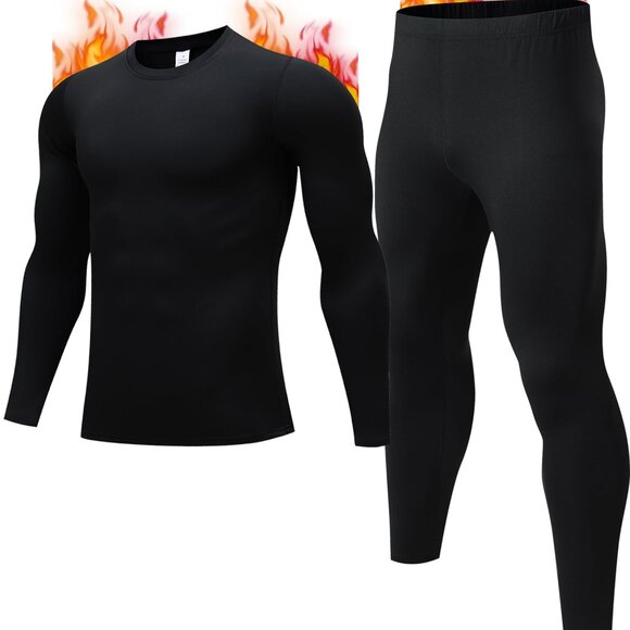 Men's Fleece Lined Thermal Base Layer Set Stretchy Cold Weather Activewear